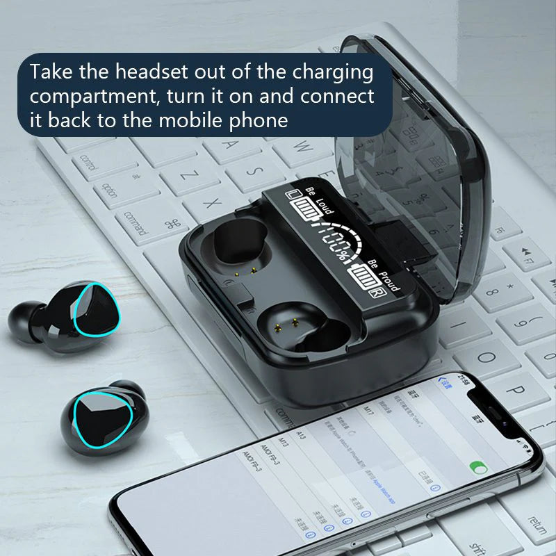 Black M10 TWS Wireless Earbuds - Bluetooth 5.1 + Charging Case