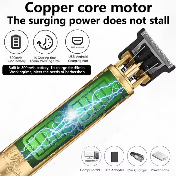 Vintage T9 Rechargeable Hair Trimmer - Premium Metal Body