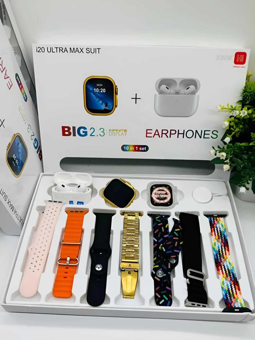 i20 Ultra Max Smartwatch Suit , 10-in-1 Set with AirPods Pro